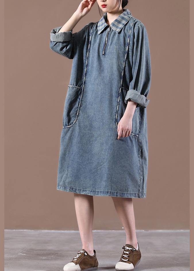 Blue Tunics for Collar Long Spring Dress