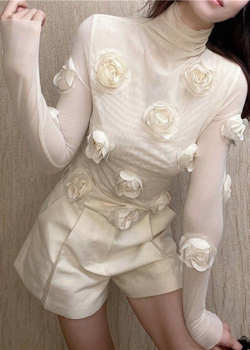 Art Beige Tulle T Shirts Spring
