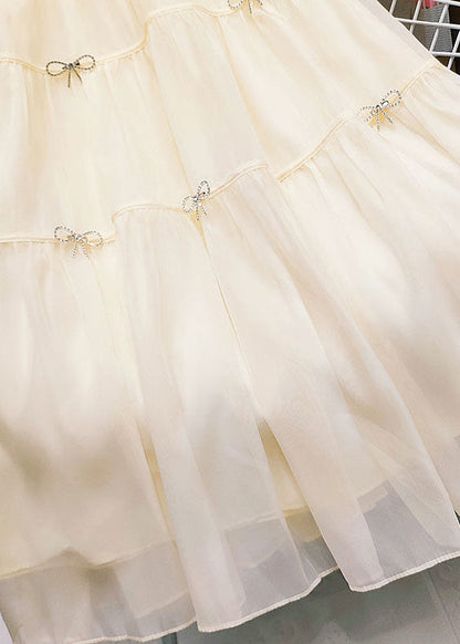 Green Wrinkled Patchwork Bow Zircon Tulle Skirt Summer