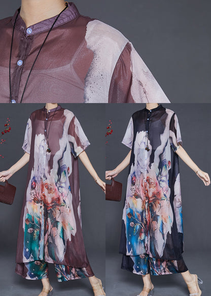 New Black Oversized Print Chiffon Two Pieces Set Summer
