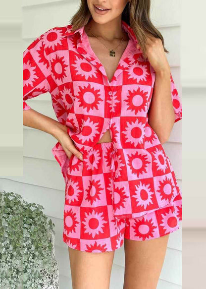 White Printed Shirt and Shorts Collar Set for