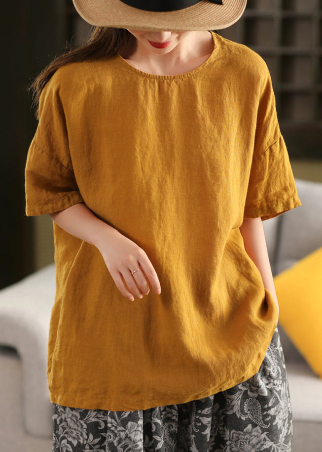 Loose Rose O Neck Linen T Shirts Summer