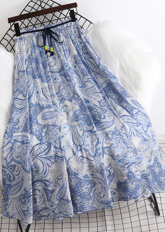 Apricot Blue Colour Elastic Waist Chiffon a Line Skirt Summer