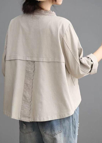 Black Button Embroideried Fall Denim Coat