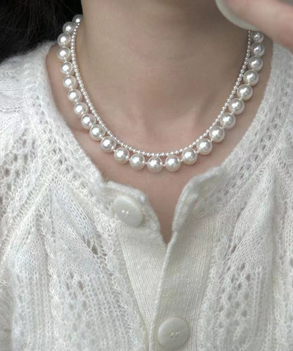 White Sterling Silver Pearl Gratuated Bead Necklac Two Piece Set