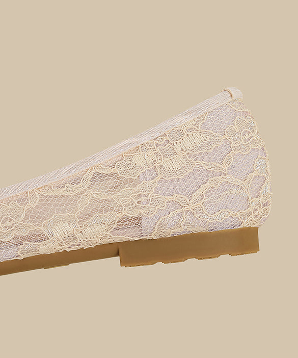 Apricot Lace Flat Feet Shoes Splicing Pointed Toe