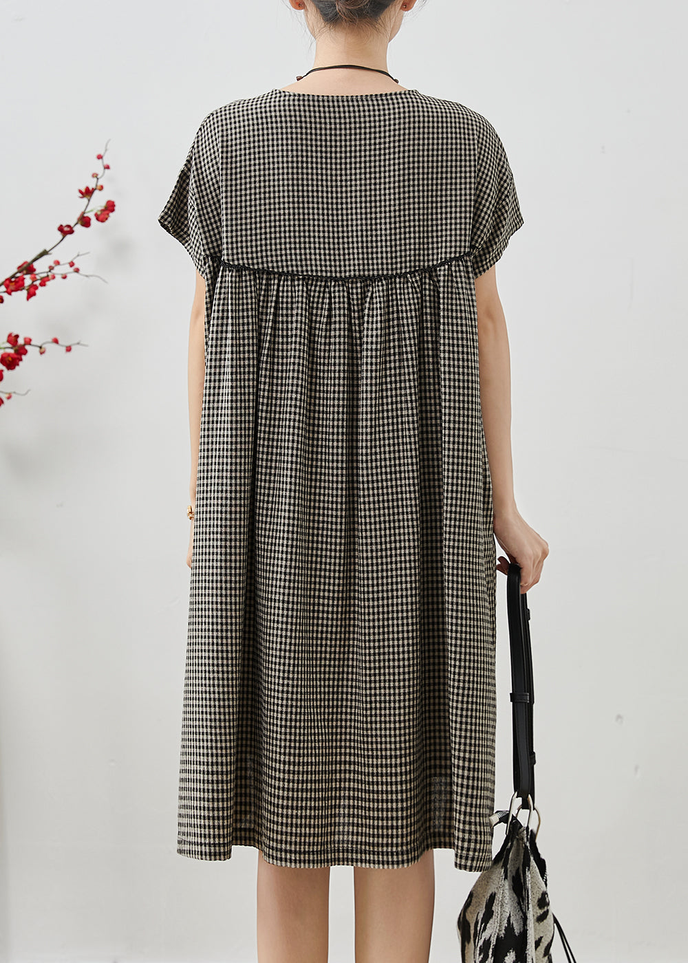 Grey Oversized Plaid Cotton Dress Summer