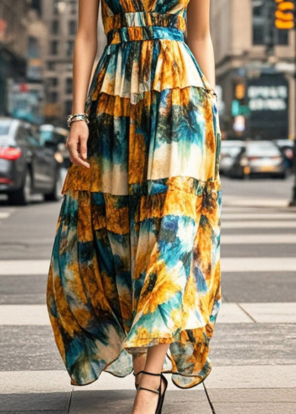 Modern Cinched Print Chiffon Cami Dress Summer