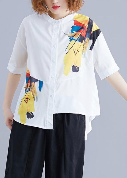 Stylish Blue Summer Print Asymmetrical Design Top
