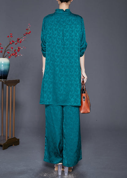 Green Ruffled Tasseled Silk Sets 2 Pieces Fall