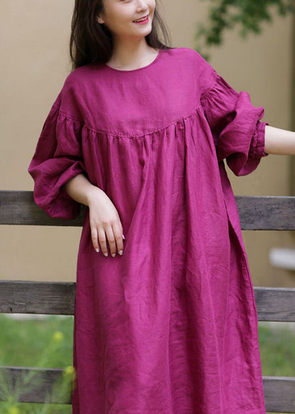 Loose Rose O-neck Patchwork Wrinkled Maxi Dresses Spring