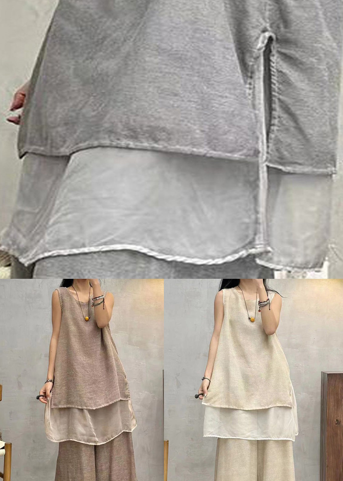 Art Grey Side Open Cotton Tank Summer