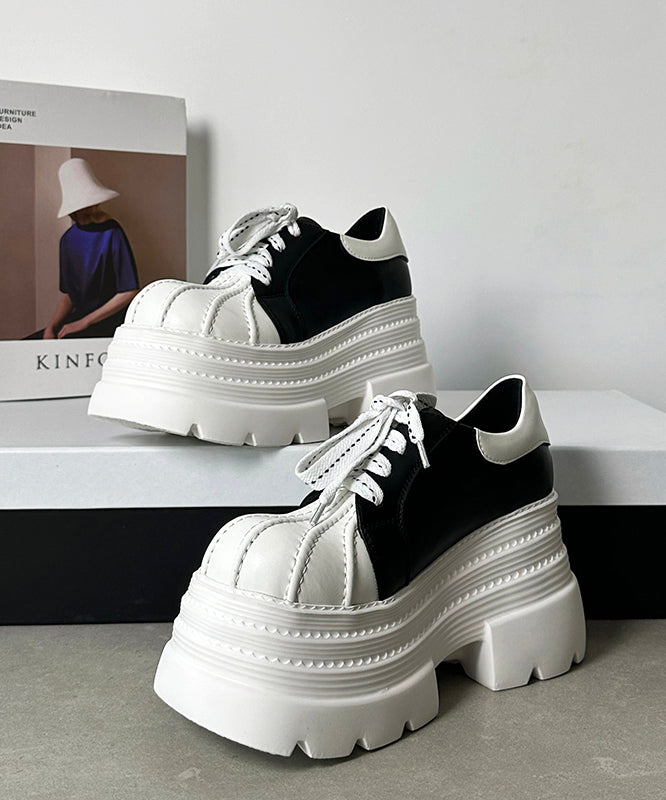 Black White Splicing Platform Loafer Shoes Lace Up