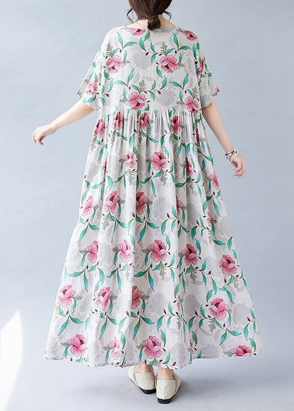Pink Print Patchwork Holiday Long Dress Short Sleeve