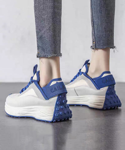 Blue Lace Up Splicing Platform Shoes