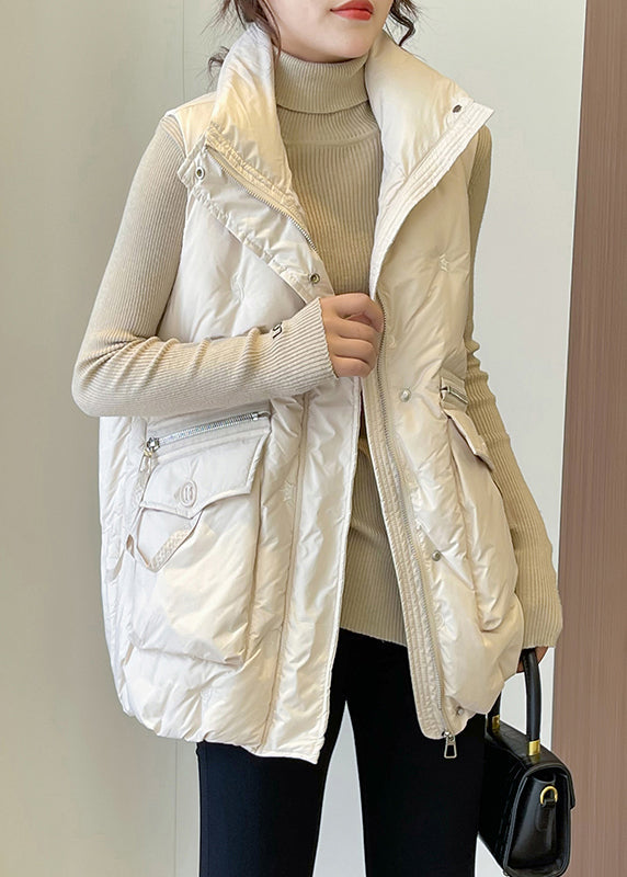 French Caramel Embroideried Pockets Duck Down Vests Winter