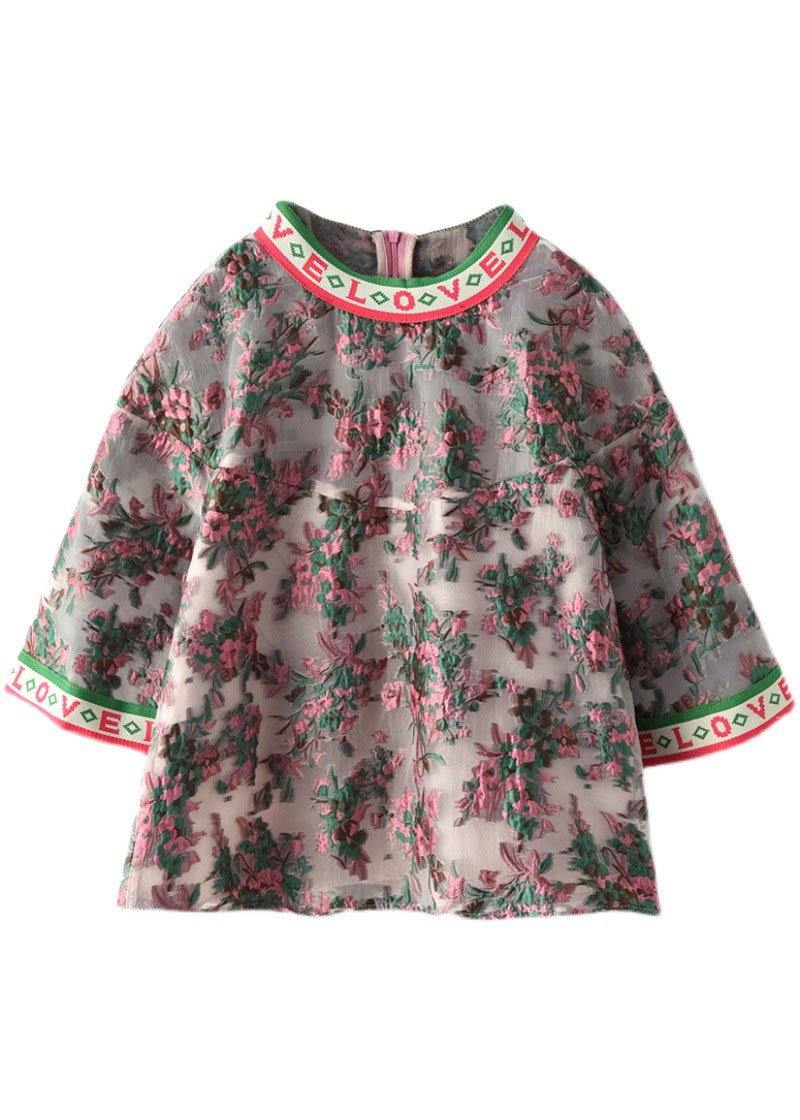 Embroideried Retro O-neck Summer Blouses Half Sleeve