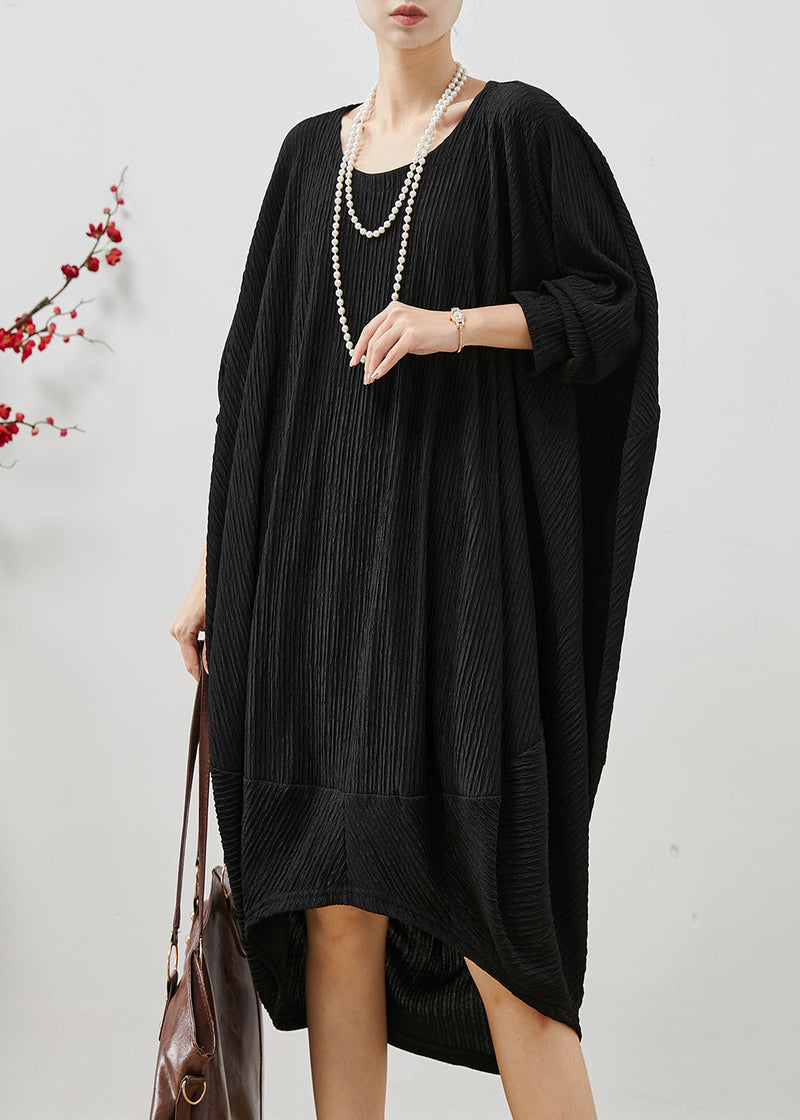 Black Low High Design Patchwork Cotton Dress Fall