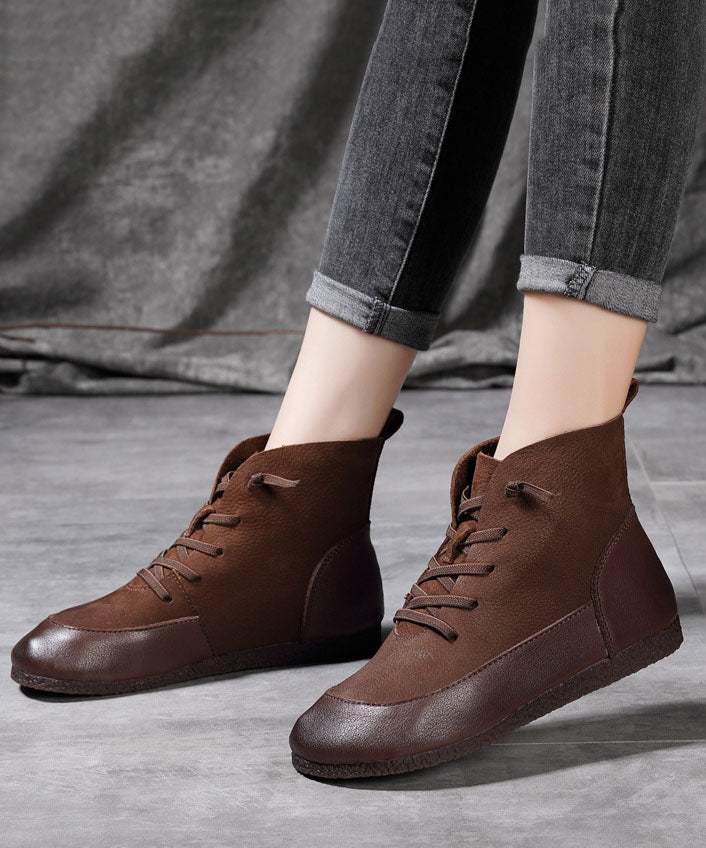 Grey Boots Cowhide Leather Art Splicing Boots
