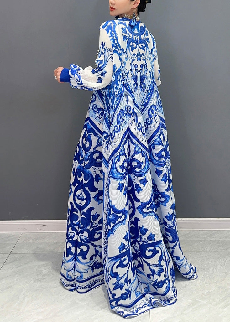 Blue Print Exra Large Hem Holiday Dress Lantern Sleeve