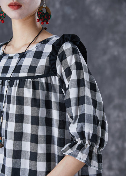 Ruffled Patchwork Plaid Cotton Ankle Dress Summer