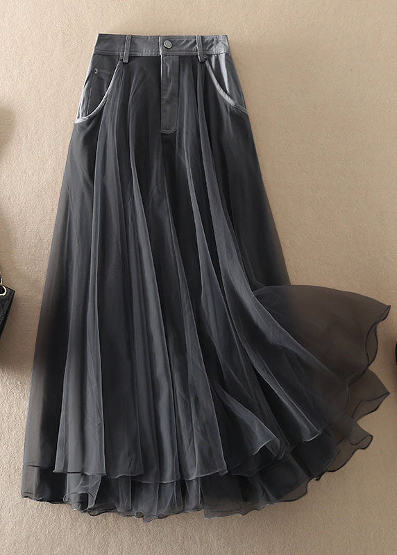 Natural Grey High Waist Patchwork Tulle Skirts Spring