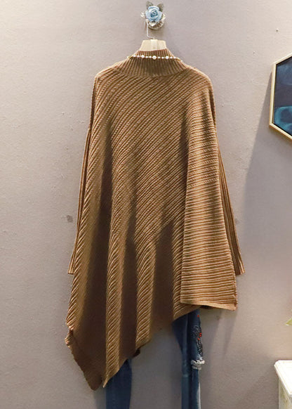 Coffee High Neck Asymmetrical Exra Large Hem Knit Sweater Spring