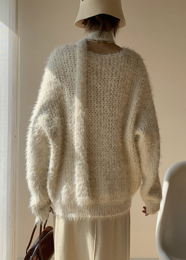 Apricot Cozy Cotton Knit Winter Sweater V Neck