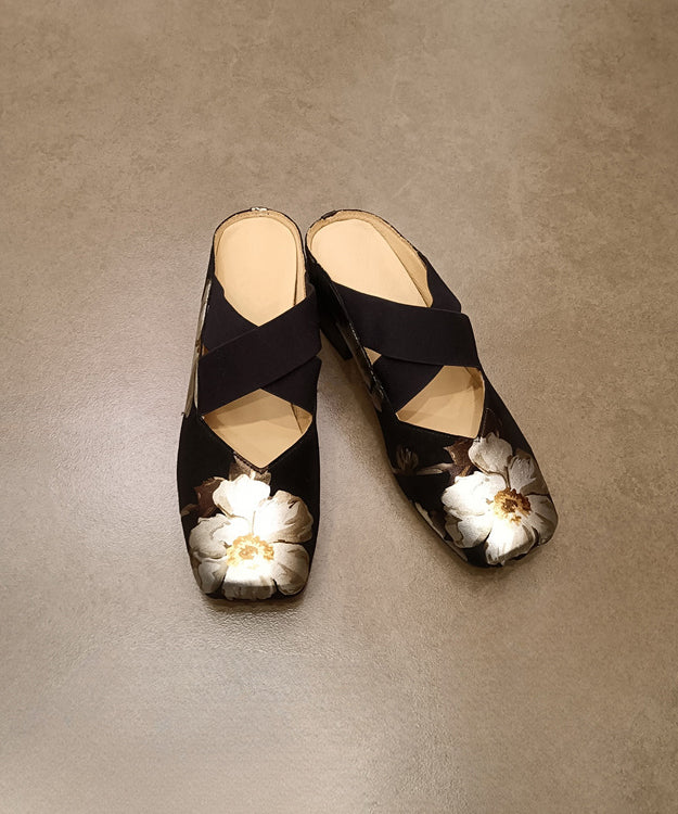 Black Cowhide Leather Splicing Slide Sandals