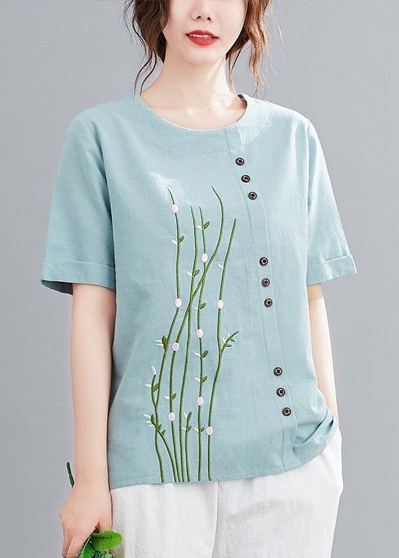 White O-neck Button Shirt Tops Summer Cotton Linen