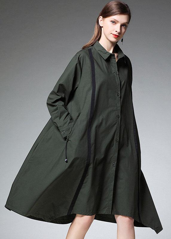 Tea Green Peterpan Collar Button Patchwork Fall Cotton Long Shirt