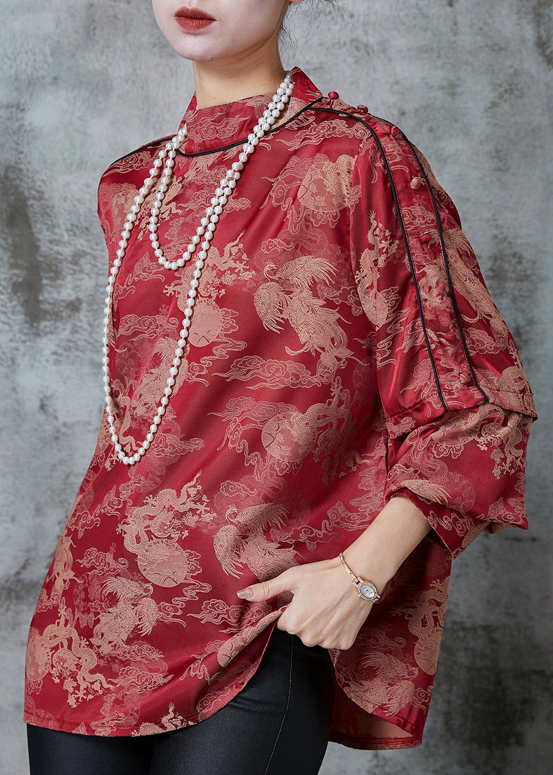 Red Print Chiffon Shirt Top Spring