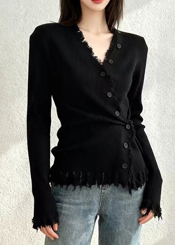Coffee V Neck Button Cotton Knit Cardigans Spring