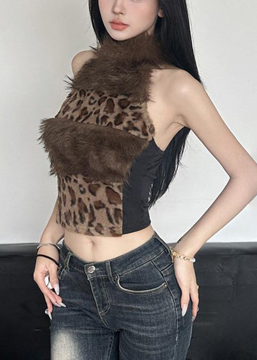 Leopard Backless Fluffy Patchwork Tanks Summer