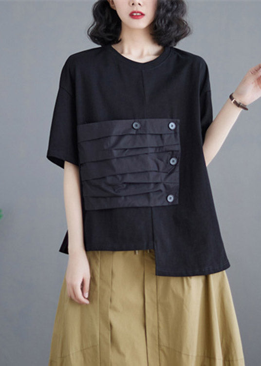 Brief Black Patchwork Cotton T Shirts Summer