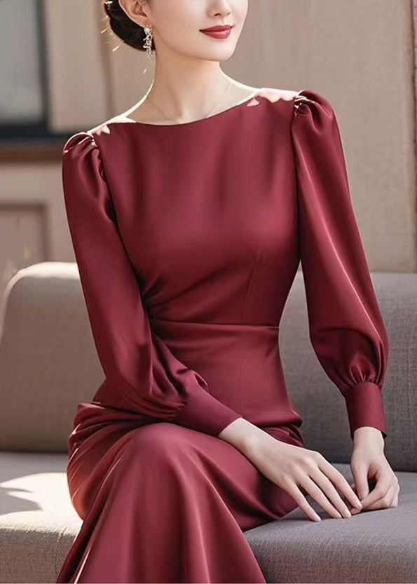 Blue O Neck High Waist Cotton Long Dress Spring