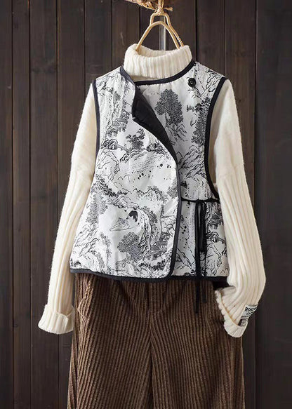 Retro Double-sided Lace Up Ink Painting Vest Spring