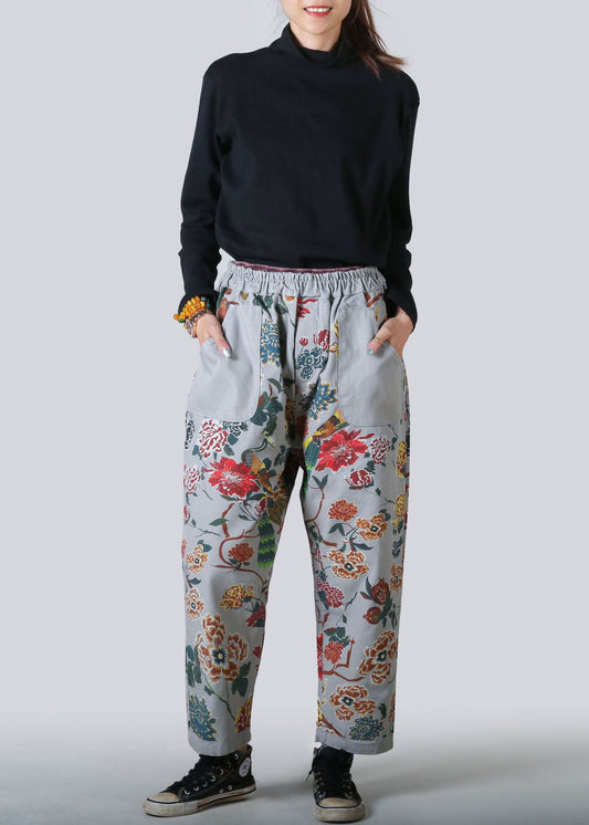 Light Blue Pockets Print Denim Straight Pants Spring