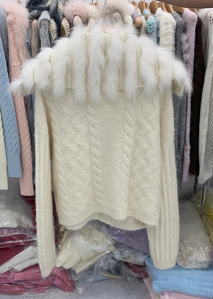 Coffee Fox Collar Zippered Patchwork Cotton Knit Cardigans Winter