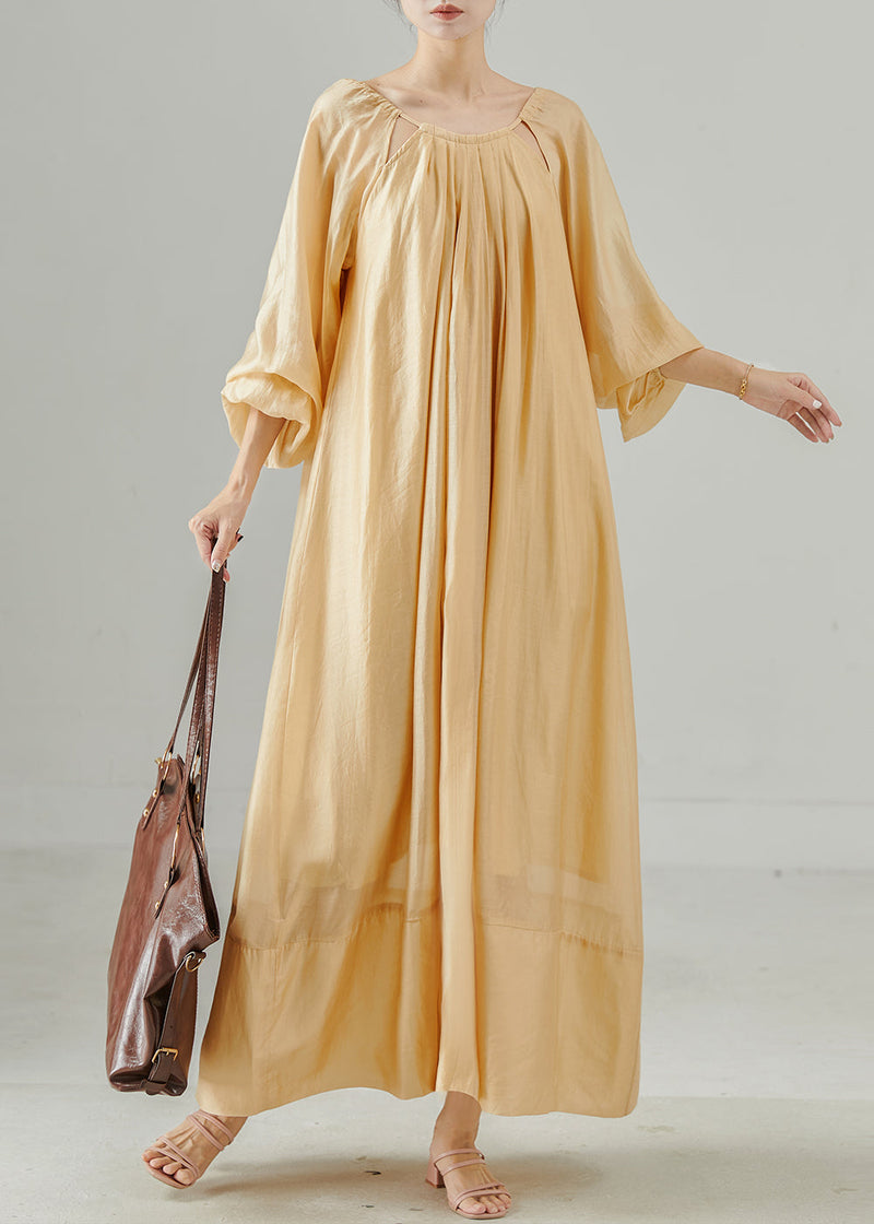 Khaki Oversized Hollow Out Linen Dress Spring