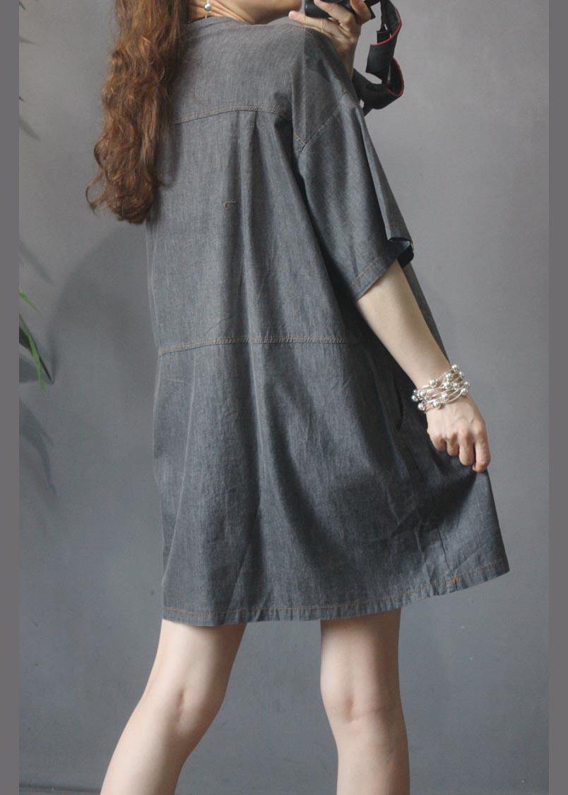 French Blue Oriental Pockets Vacation Dresses Summer
