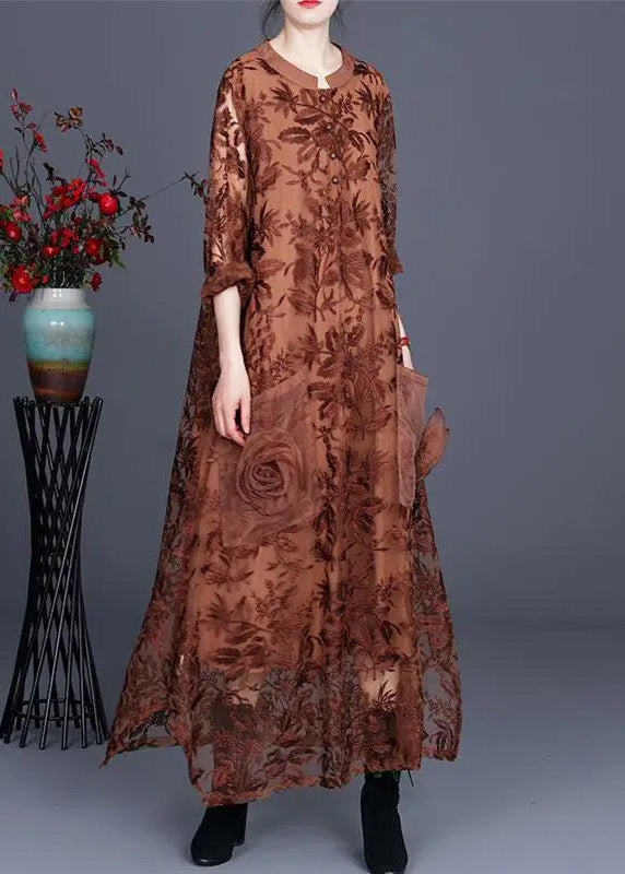 Italian Black Jacquard Long Lace Dress Spring Maxi Dress