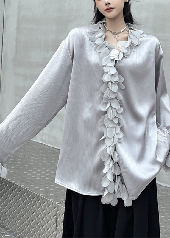French Grey V Neck Shirts Fall
