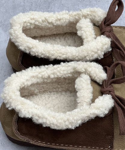 Chocolate Flat Shoes for Lace Up Fuzzy Wool Lined Flat Shoes for