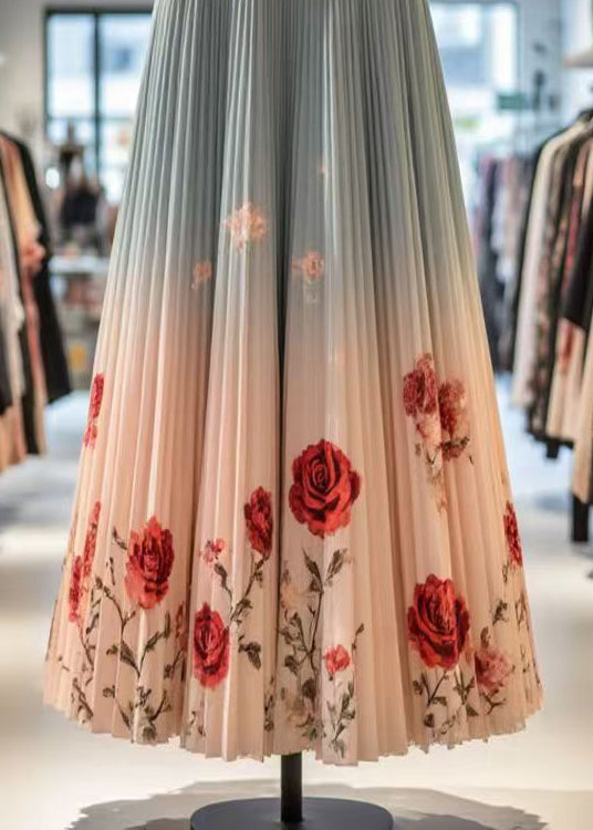 Gradient Color Wrinkled Print Cotton Skirt Summer