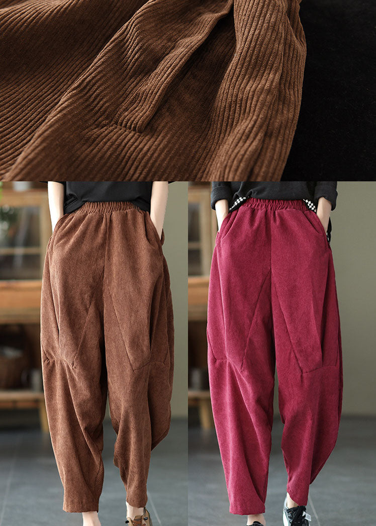 Chocolate Corduroy Harem Pants Elastic Waist Spring
