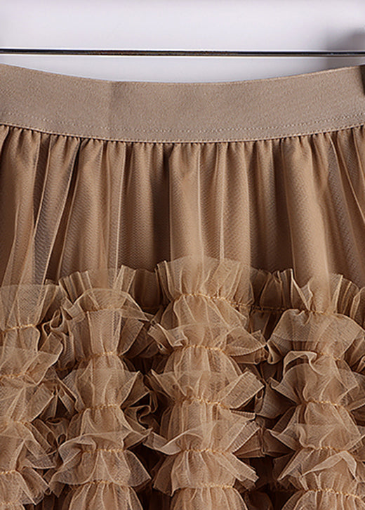 Art Khaki Low High Design Tulle Skirt Spring