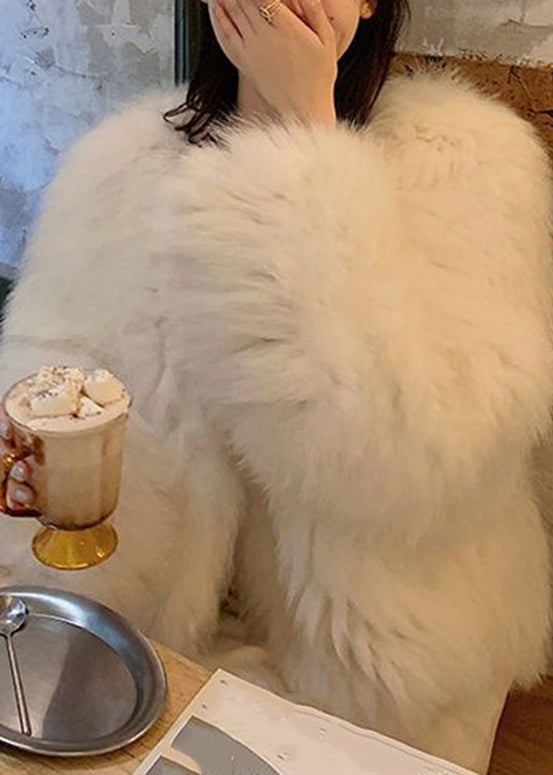 Style White O-neck Mink Velvet Coats Long Sleeve