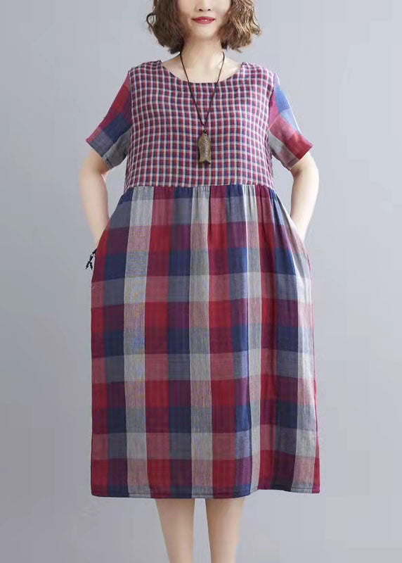 Yellow Plaid Pockets Patchwork Fall Holiday Dress Long Sleeve