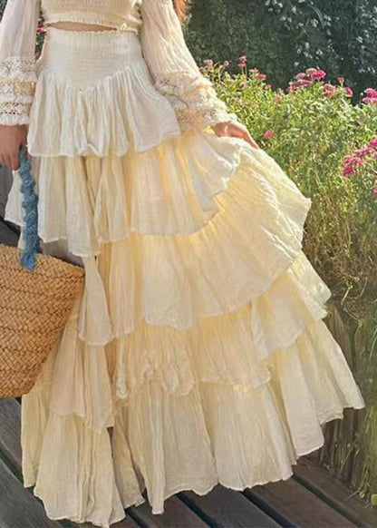 Novelty Apricot Slash Neck Wrinkled Cotton Two Piece Set Flare Sleeve